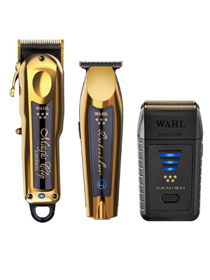 ست ماشین اصلاح، خط زن دیتیلر مجیک کلیپ گلد، و شیور وال ونیش (WAHL) اصل اورجینال